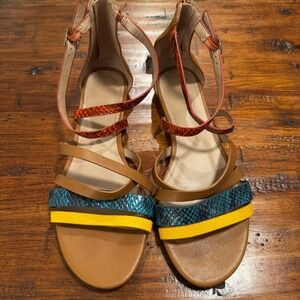 Aldo Womens Flat Sandals Multi-Color Reptile Design Strappy‎ Size 9